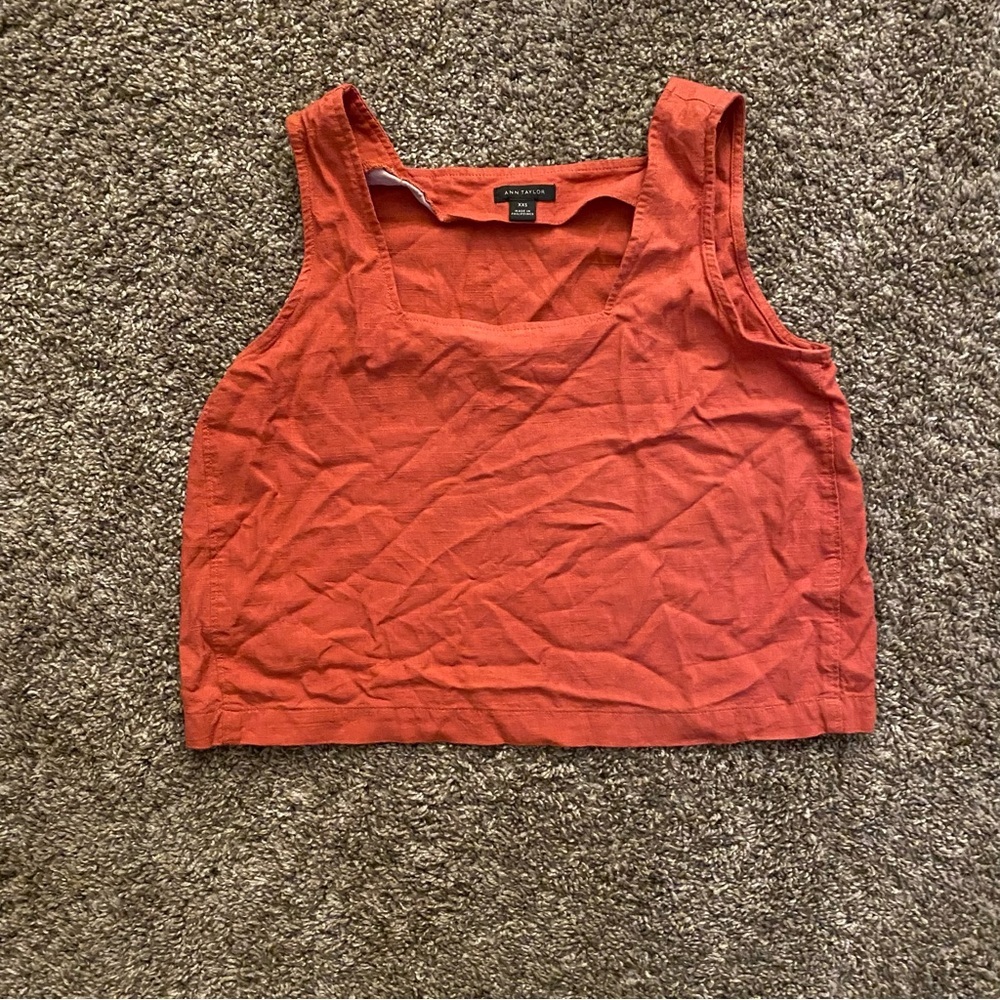 Ann Taylor Orange Sleeveless Boxy Crop Tank Top